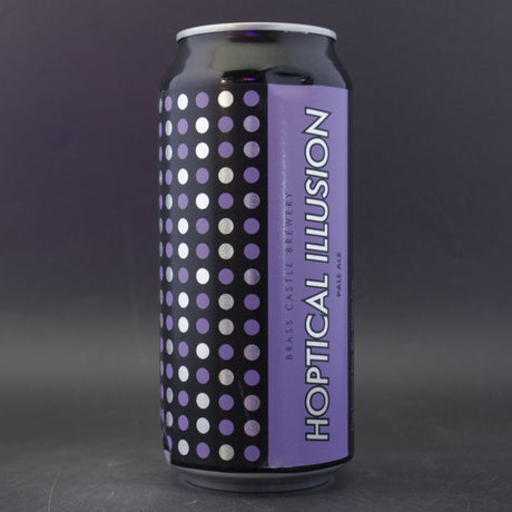 This is a can of Brass Castle - Hoptical Illusion - 4.3% (440ml). It is a Pale Ale craft beer available to buy from Ghost Whale, voted London's best craft beer shop.