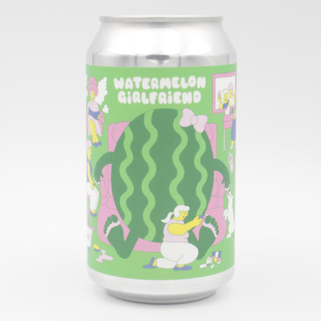 This is a can of Prairie - Watermelon Girlfriend - 5% (355ml). It is a Sour craft beer available to buy from Ghost Whale, voted London's best craft beer shop.