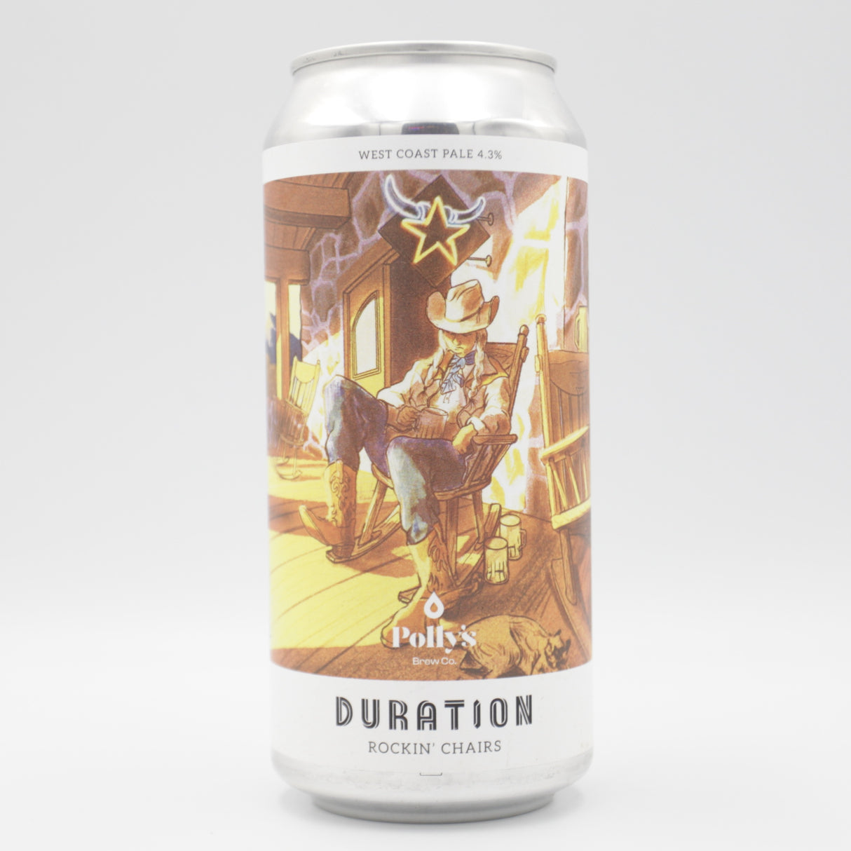 This is a can of Duration / Polly's Brew Co - Rockin' Chairs - 4.3% (440ml). It is a Pale Ale craft beer available to buy from Ghost Whale, voted London's best craft beer shop.