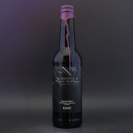 This is a bottle of Blackout - The Brutality Of A Plastic Existence - 13% (330ml). It is a Imperial Stout / Porter craft beer available to buy from Ghost Whale, voted London's best craft beer shop.