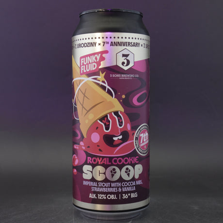 This is a can of Funky Fluid / 3 Sons - Royal Cookie: Scoop - 12% (500ml). It is a Imperial Stout / Porter craft beer available to buy from Ghost Whale, voted London's best craft beer shop.
