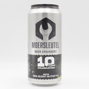 This is a can of Moersleutel - 10 Years: Arrival - 14% (440ml). It is a Imperial Stout / Porter craft beer available to buy from Ghost Whale, voted London's best craft beer shop.