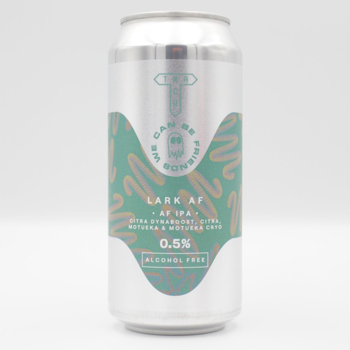This is a can of Track / We Can Be Friends - Lark AF - 0.5% (440ml). It is a IPA craft beer available to buy from Ghost Whale, voted London's best craft beer shop.