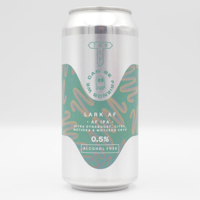 This is a can of Track / We Can Be Friends - Lark AF - 0.5% (440ml). It is a IPA craft beer available to buy from Ghost Whale, voted London's best craft beer shop.