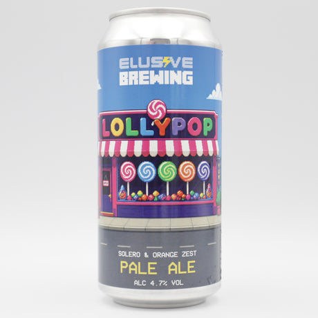 This is a can of Elusive Brewing - Lollypop - 4.7% (440ml). It is a Pale Ale craft beer available to buy from Ghost Whale, voted London's best craft beer shop.