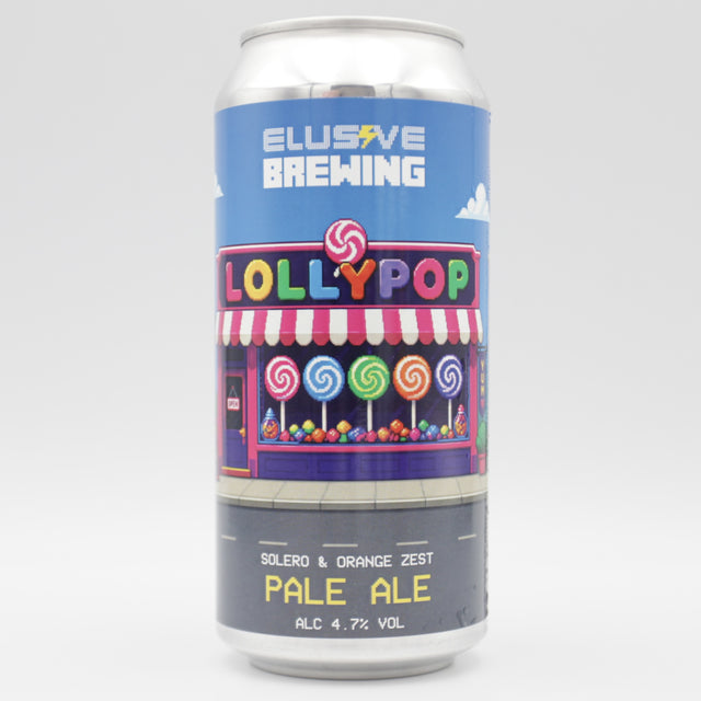 This is a can of Elusive Brewing - Lollypop - 4.7% (440ml). It is a Pale Ale craft beer available to buy from Ghost Whale, voted London's best craft beer shop.
