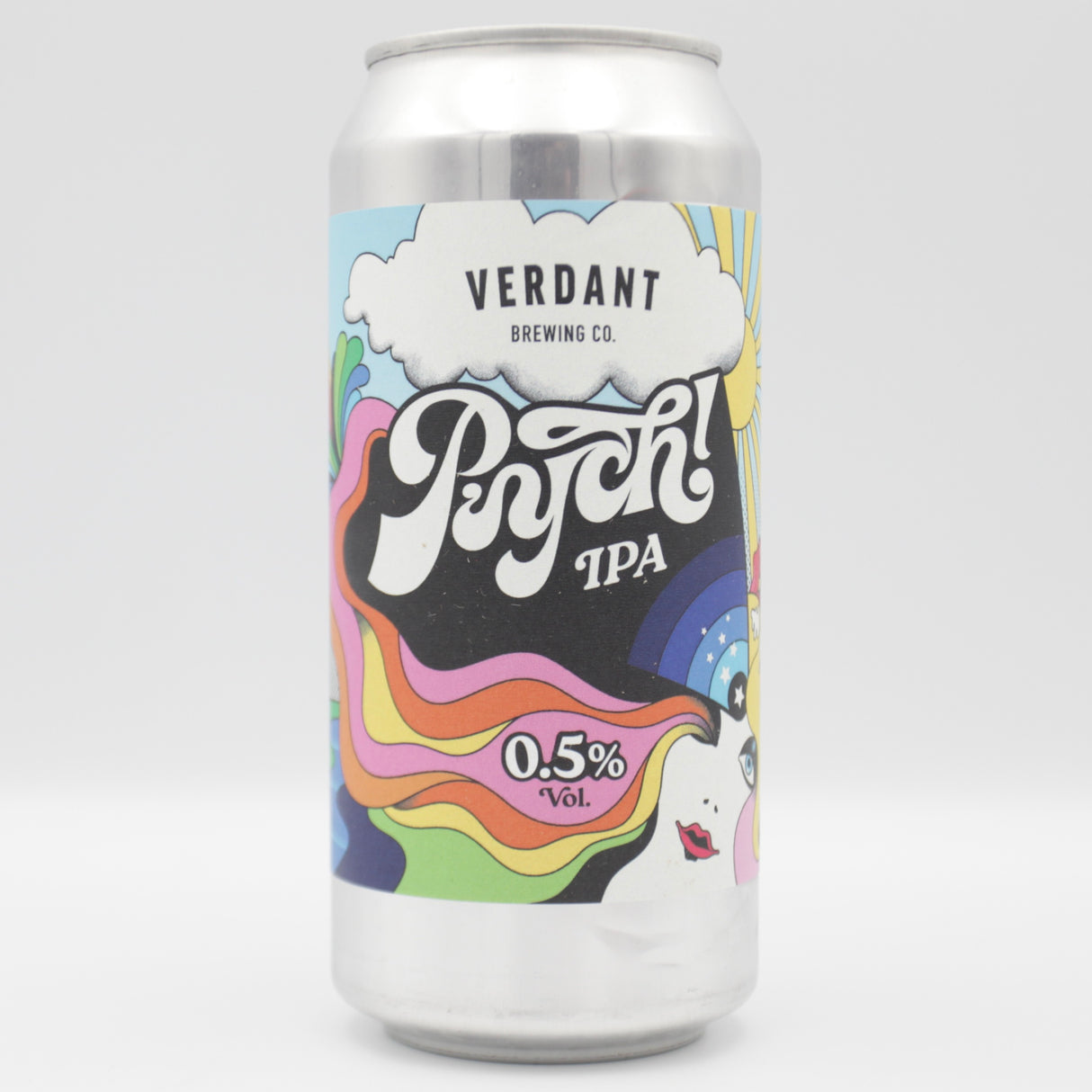 This is a can of Verdant - Psych! - 0.5% (440ml). It is a IPA craft beer available to buy from Ghost Whale, voted London's best craft beer shop.