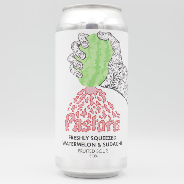 This is a can of Pastore - Freshly Squeezed: Watermelon & Sudachi - 5% (440ml). It is a Sour craft beer available to buy from Ghost Whale, voted London's best craft beer shop.
