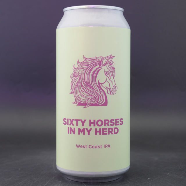 This is a can of Pomona Island - Sixty Horses In My Herd - 7.1% (440ml). It is a IPA craft beer available to buy from Ghost Whale, voted London's best craft beer shop.