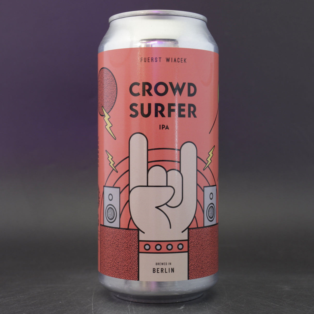 This is a can of Fuerst Wiacek - Crowdsurfer - 6.2% (440ml). It is a IPA craft beer available to buy from Ghost Whale, voted London's best craft beer shop.