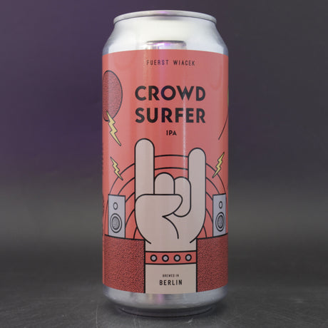This is a can of Fuerst Wiacek - Crowdsurfer - 6.2% (440ml). It is a IPA craft beer available to buy from Ghost Whale, voted London's best craft beer shop.