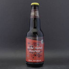 This is a bottle of Dieu Du Ciel - Peche Mortel Bourbon - 9.5% (341ml). It is a Imperial Stout / Porter craft beer available to buy from Ghost Whale, voted London's best craft beer shop.