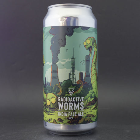 This is a can of Azvex - Radioactive Worms - 5.2% (440ml). It is a IPA craft beer available to buy from Ghost Whale, voted London's best craft beer shop.