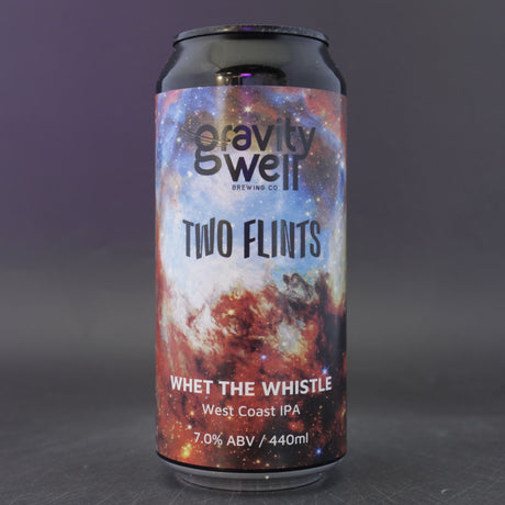 This is a can of Gravity Well / Two Flints - Whet The Whistle - 7% (440ml). It is a IPA craft beer available to buy from Ghost Whale, voted London's best craft beer shop.