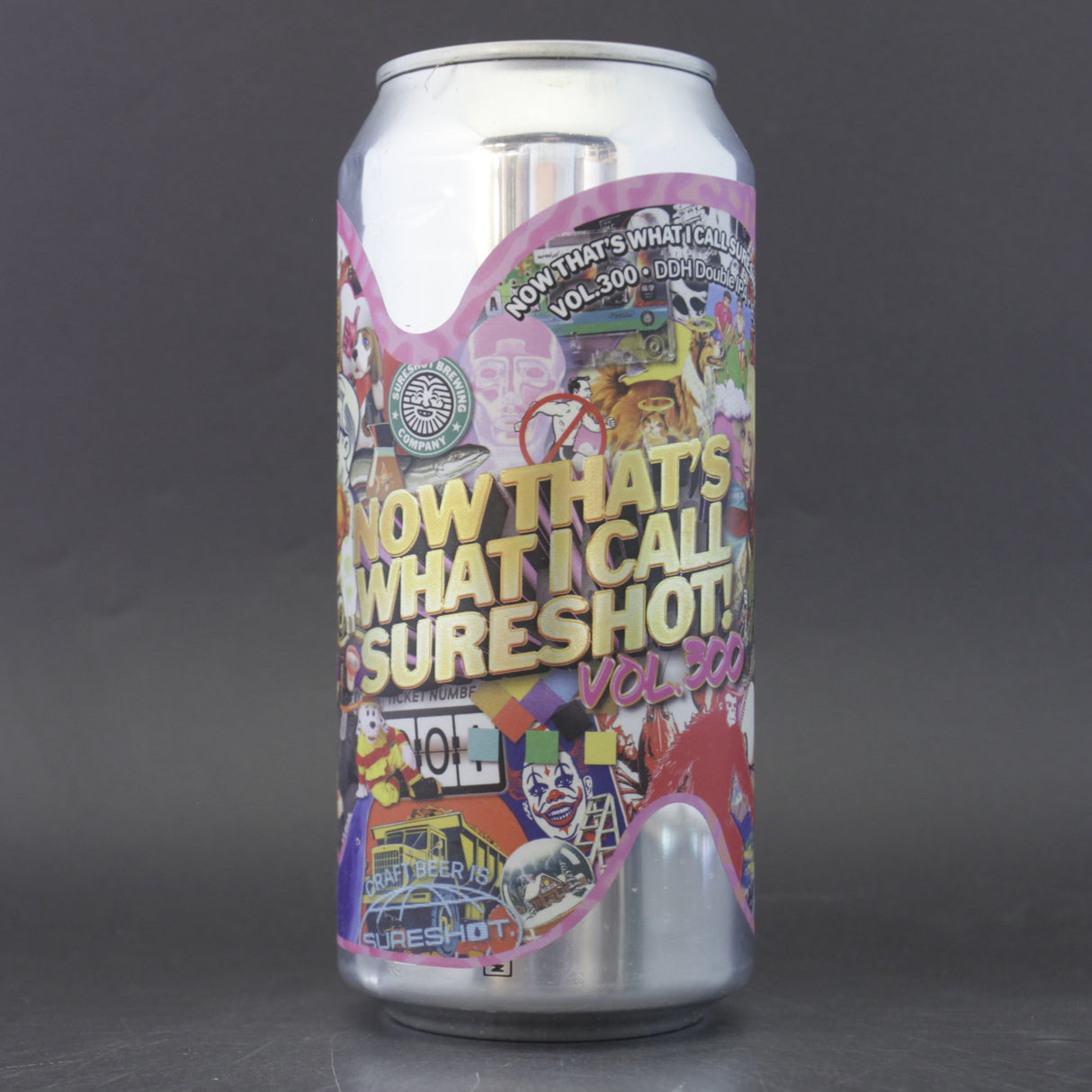 This is a can of Sureshot - Now That's What I Call Sureshot! Vol. 300 - 8% (440ml). It is a Double IPA craft beer available to buy from Ghost Whale, voted London's best craft beer shop.