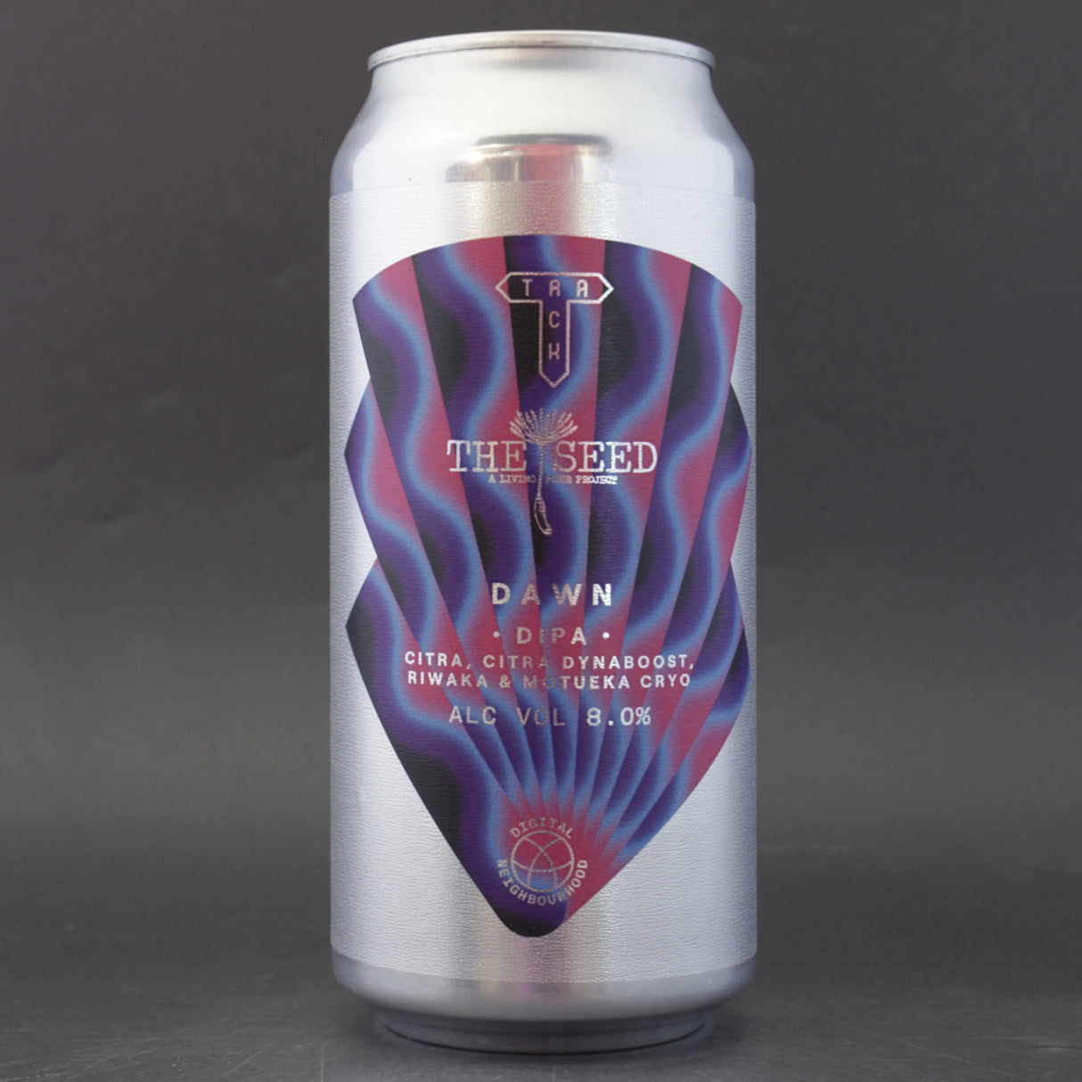 This is a can of Track / The Seed - Dawn - 8% (440ml). It is a Double IPA craft beer available to buy from Ghost Whale, voted London's best craft beer shop.