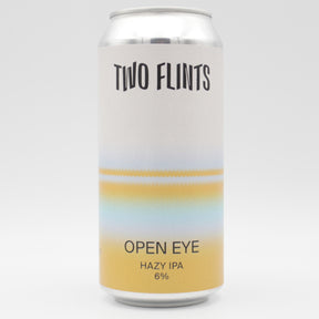 This is a can of Two Flints - Open Eye - 6% (440ml). It is a IPA craft beer available to buy from Ghost Whale, voted London's best craft beer shop.