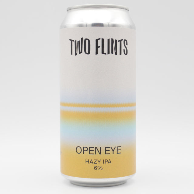 This is a can of Two Flints - Open Eye - 6% (440ml). It is a IPA craft beer available to buy from Ghost Whale, voted London's best craft beer shop.