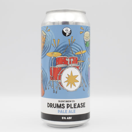 This is a can of Silent Brew Co - Drums Please - 5% (440ml). It is a Pale Ale craft beer available to buy from Ghost Whale, voted London's best craft beer shop.