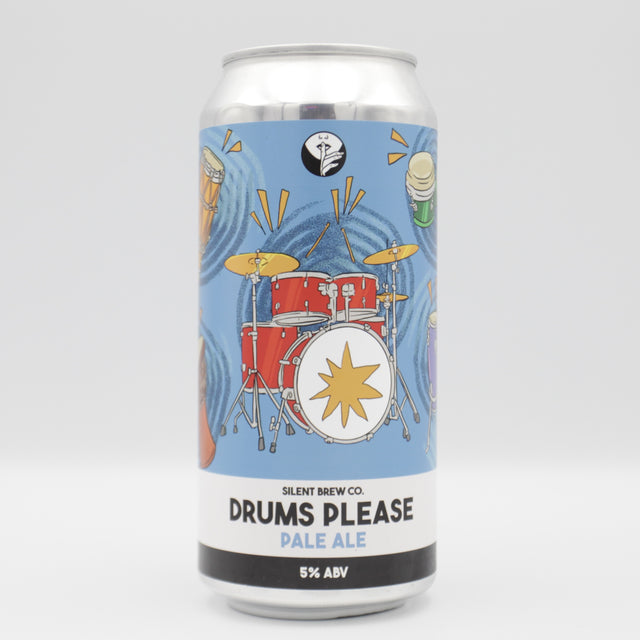 This is a can of Silent Brew Co - Drums Please - 5% (440ml). It is a Pale Ale craft beer available to buy from Ghost Whale, voted London's best craft beer shop.