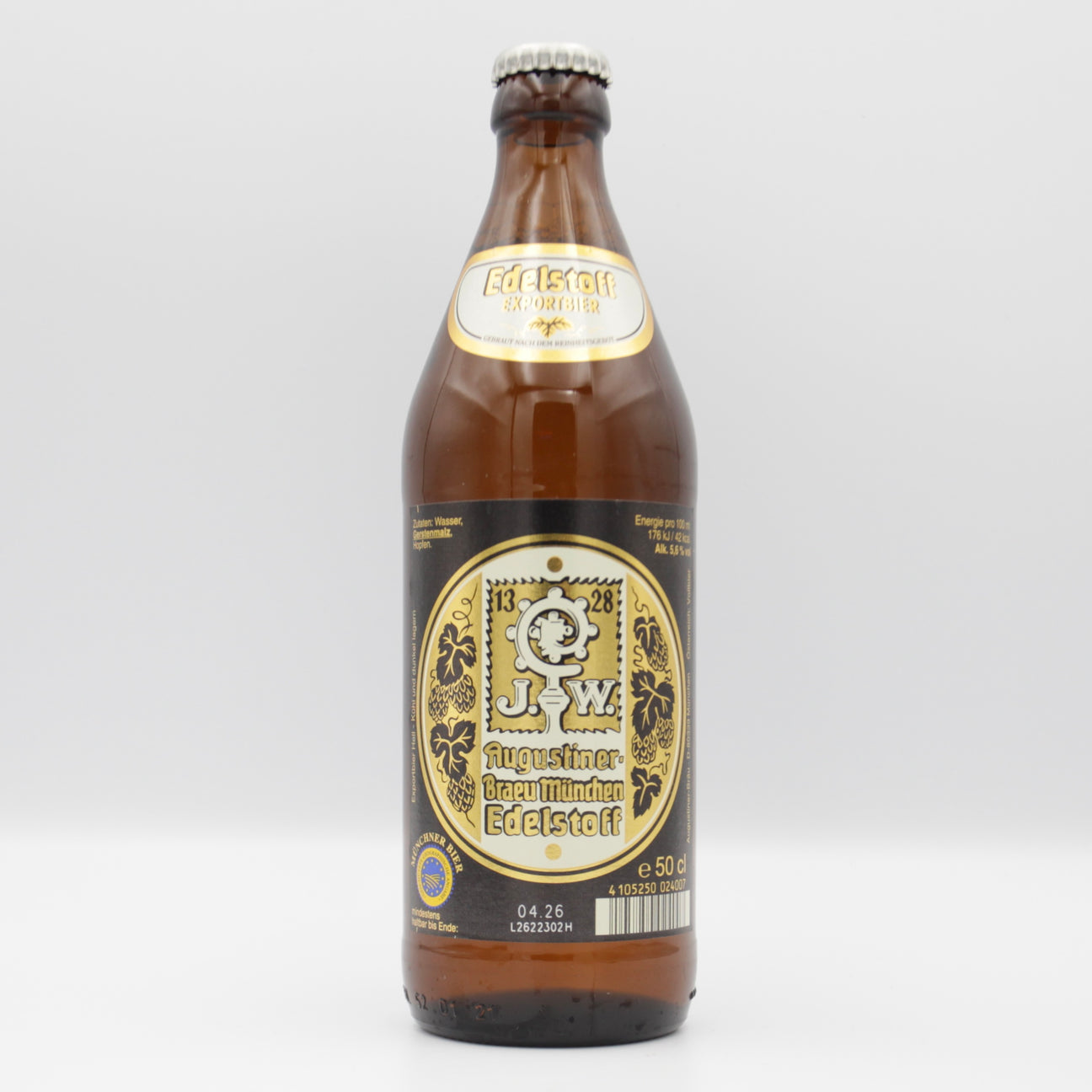 This is a bottle of Augustiner - Edelstoff - 5.6% (500ml). It is a Lager / Pilsner / Kölsch craft beer available to buy from Ghost Whale, voted London's best craft beer shop.