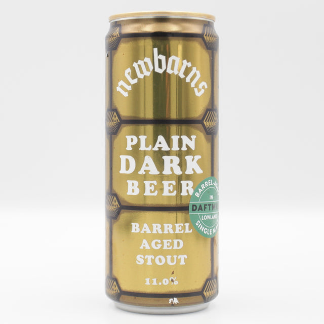 This is a can of Newbarns - Barrel Aged Plain Dark Beer 2026 - 11% (330ml). It is a Imperial Stout / Porter craft beer available to buy from Ghost Whale, voted London's best craft beer shop.