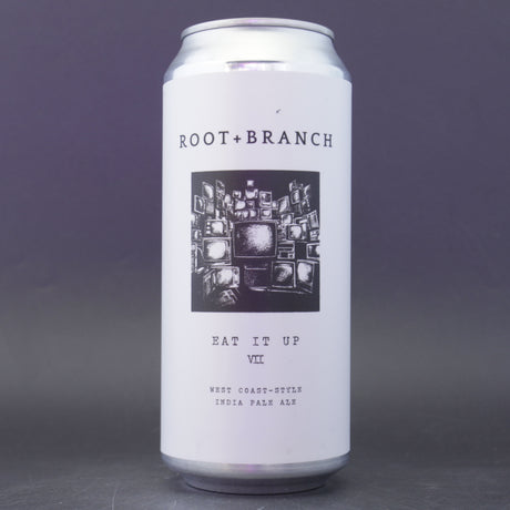 This is a can of Root + Branch - Eat It Up VII - 7% (473ml). It is a IPA craft beer available to buy from Ghost Whale, voted London's best craft beer shop.