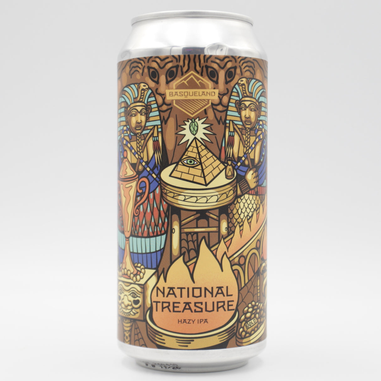 This is a can of Basqueland - National Treasure - 6.4% (440ml). It is a IPA craft beer available to buy from Ghost Whale, voted London's best craft beer shop.