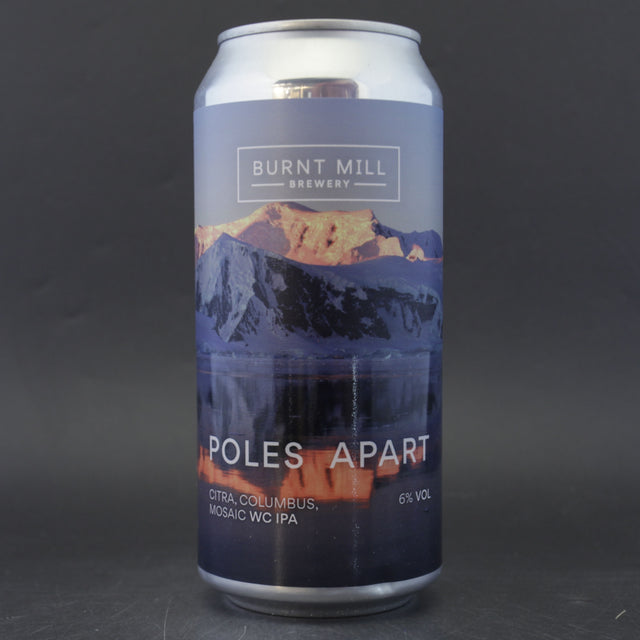 This is a can of Burnt Mill - Poles Apart - 6% (440ml). It is a IPA craft beer available to buy from Ghost Whale, voted London's best craft beer shop.