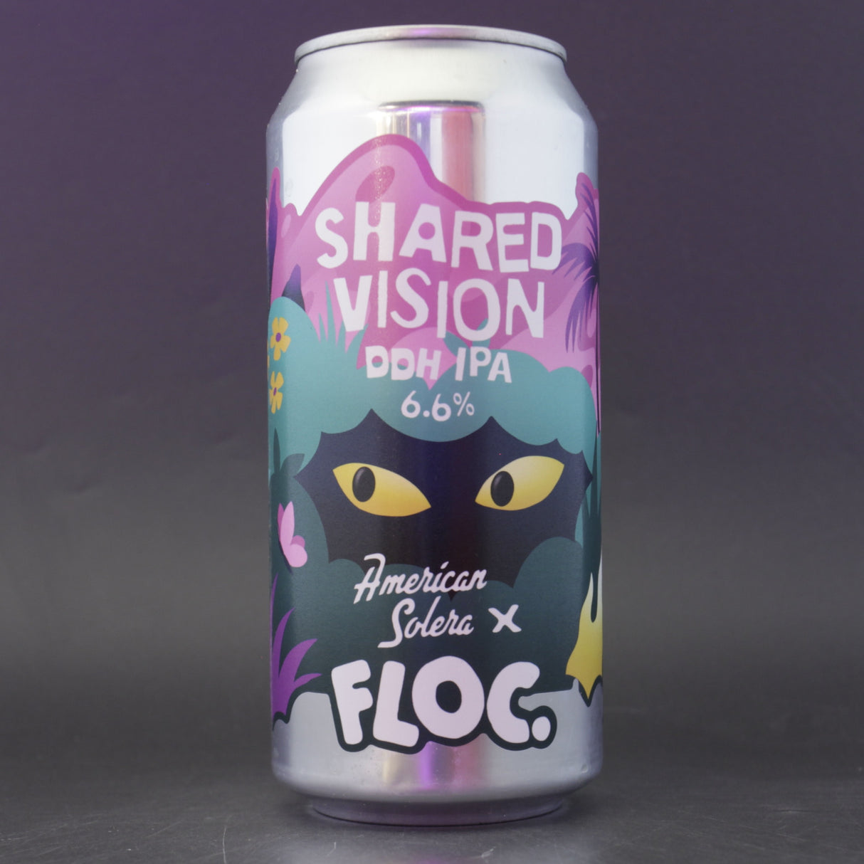 This is a can of Floc / American Solera - Shared Vision - 6.6% (440ml). It is a IPA craft beer available to buy from Ghost Whale, voted London's best craft beer shop.