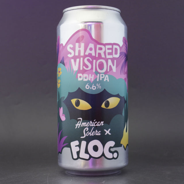 This is a can of Floc / American Solera - Shared Vision - 6.6% (440ml). It is a IPA craft beer available to buy from Ghost Whale, voted London's best craft beer shop.