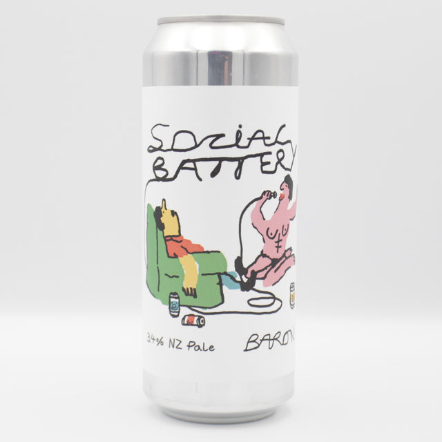 This is a can of Baron - Social Battery - 3.4% (500ml). It is a Pale Ale craft beer available to buy from Ghost Whale, voted London's best craft beer shop.