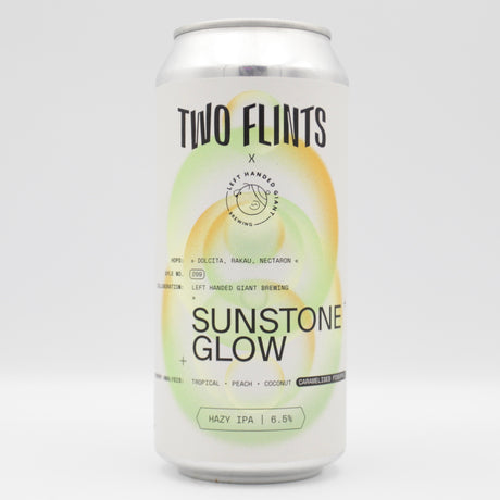 This is a can of Two Flints / Left Handed Giant - Sunstone Glow - 6.5% (440ml). It is a IPA craft beer available to buy from Ghost Whale, voted London's best craft beer shop.