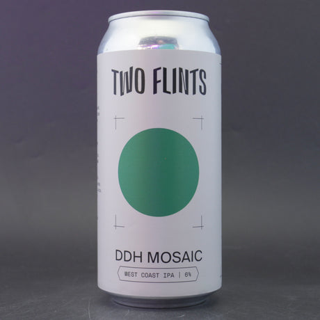This is a can of Two Flints - DDH Mosaic - 6% (440ml). It is a IPA craft beer available to buy from Ghost Whale, voted London's best craft beer shop.