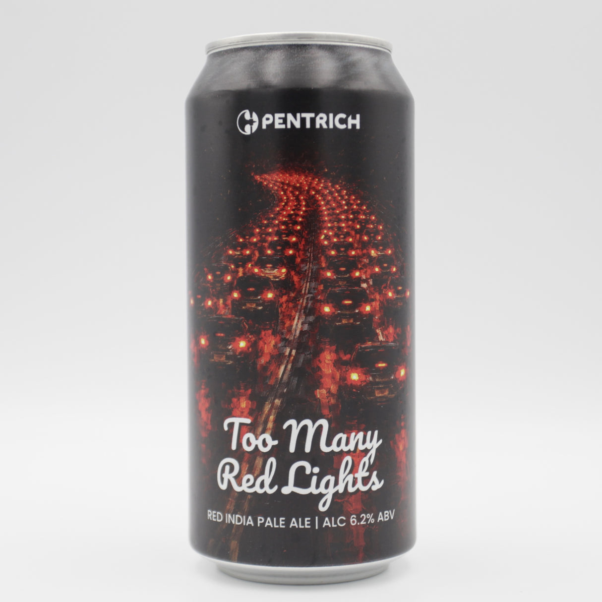 This is a can of Pentrich - Too Many Red Lights - 6.2% (440ml). It is a Red / Amber Ale craft beer available to buy from Ghost Whale, voted London's best craft beer shop.