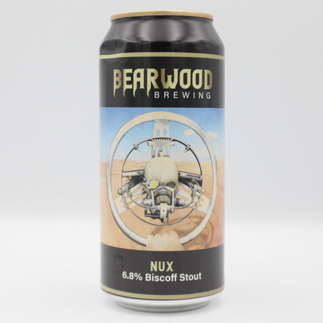 This is a can of Bearwood - Nux Biscoff - 6.8% (440ml). It is a Stout / Porter craft beer available to buy from Ghost Whale, voted London's best craft beer shop.