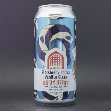 This is a can of Vault City - Blackberry Tonka Vanilla Glaze Doughnut - 4.5% (440ml). It is a Sour craft beer available to buy from Ghost Whale, voted London's best craft beer shop.