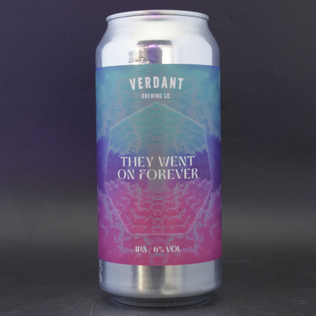 This is a can of Verdant - They Went On Forever - 6% (440ml). It is a IPA craft beer available to buy from Ghost Whale, voted London's best craft beer shop.