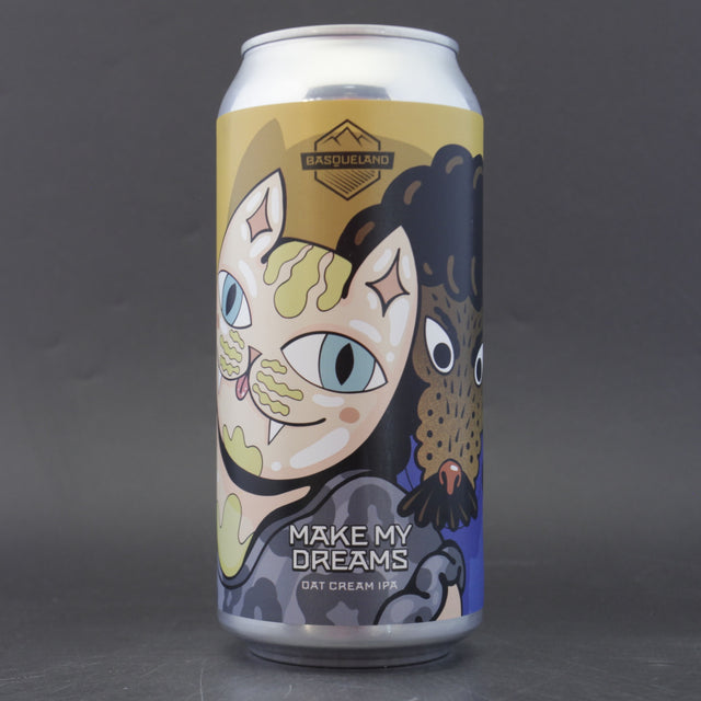 This is a can of Basqueland - Make My Dreams - 7% (440ml). It is a IPA craft beer available to buy from Ghost Whale, voted London's best craft beer shop.