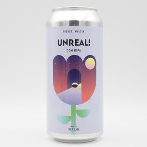 This is a can of Fuerst Wiacek / Hop Butcher For The World - Unreal! - 8% (440ml). It is a Double IPA craft beer available to buy from Ghost Whale, voted London's best craft beer shop.