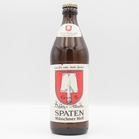This is a bottle of Spaten - Munchner Hell - 5.2% (500ml). It is a Lager / Pilsner / Kölsch craft beer available to buy from Ghost Whale, voted London's best craft beer shop.