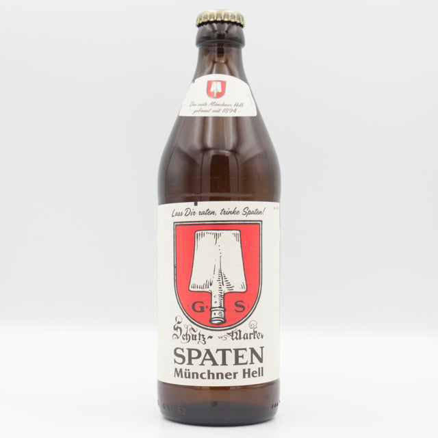 This is a bottle of Spaten - Munchner Hell - 5.2% (500ml). It is a Lager / Pilsner / Kölsch craft beer available to buy from Ghost Whale, voted London's best craft beer shop.