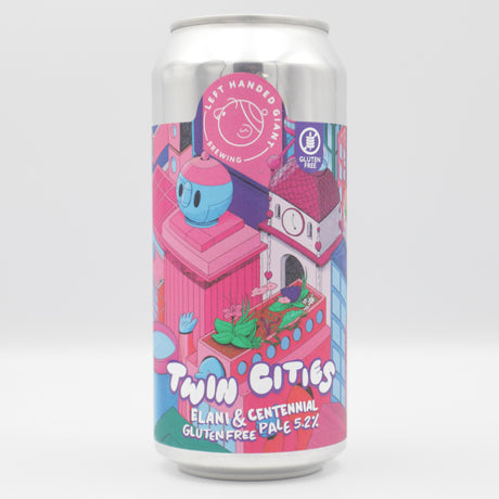 This is a can of Left Handed Giant - Twin Cities: Elani & Centennial - 5.2% (440ml). It is a Pale Ale craft beer available to buy from Ghost Whale, voted London's best craft beer shop.