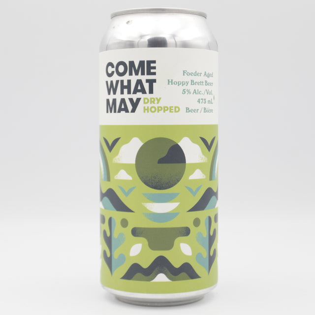 This is a can of Bellwoods / De la Senne - Come What May Dry Hopped - 5.8% (473ml). It is a Wild Ale craft beer available to buy from Ghost Whale, voted London's best craft beer shop.