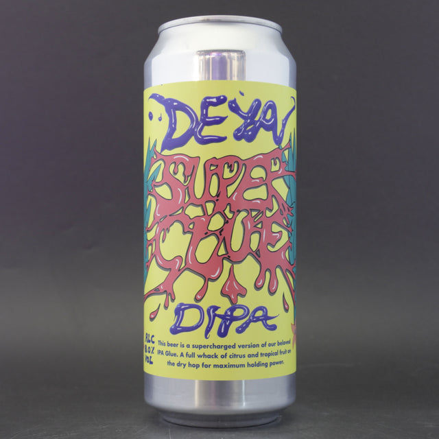 This is a can of DEYA - Super Glue - 8% (500ml). It is a Double IPA craft beer available to buy from Ghost Whale, voted London's best craft beer shop.