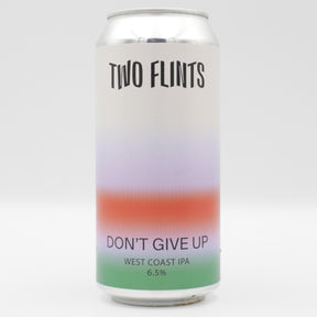 This is a can of Two Flints - Don't Give Up - 6.5% (440ml). It is a IPA craft beer available to buy from Ghost Whale, voted London's best craft beer shop.
