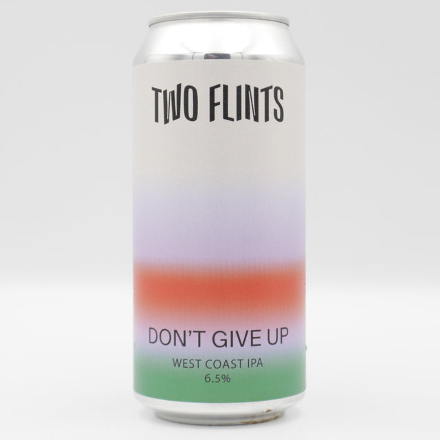 This is a can of Two Flints - Don't Give Up - 6.5% (440ml). It is a IPA craft beer available to buy from Ghost Whale, voted London's best craft beer shop.