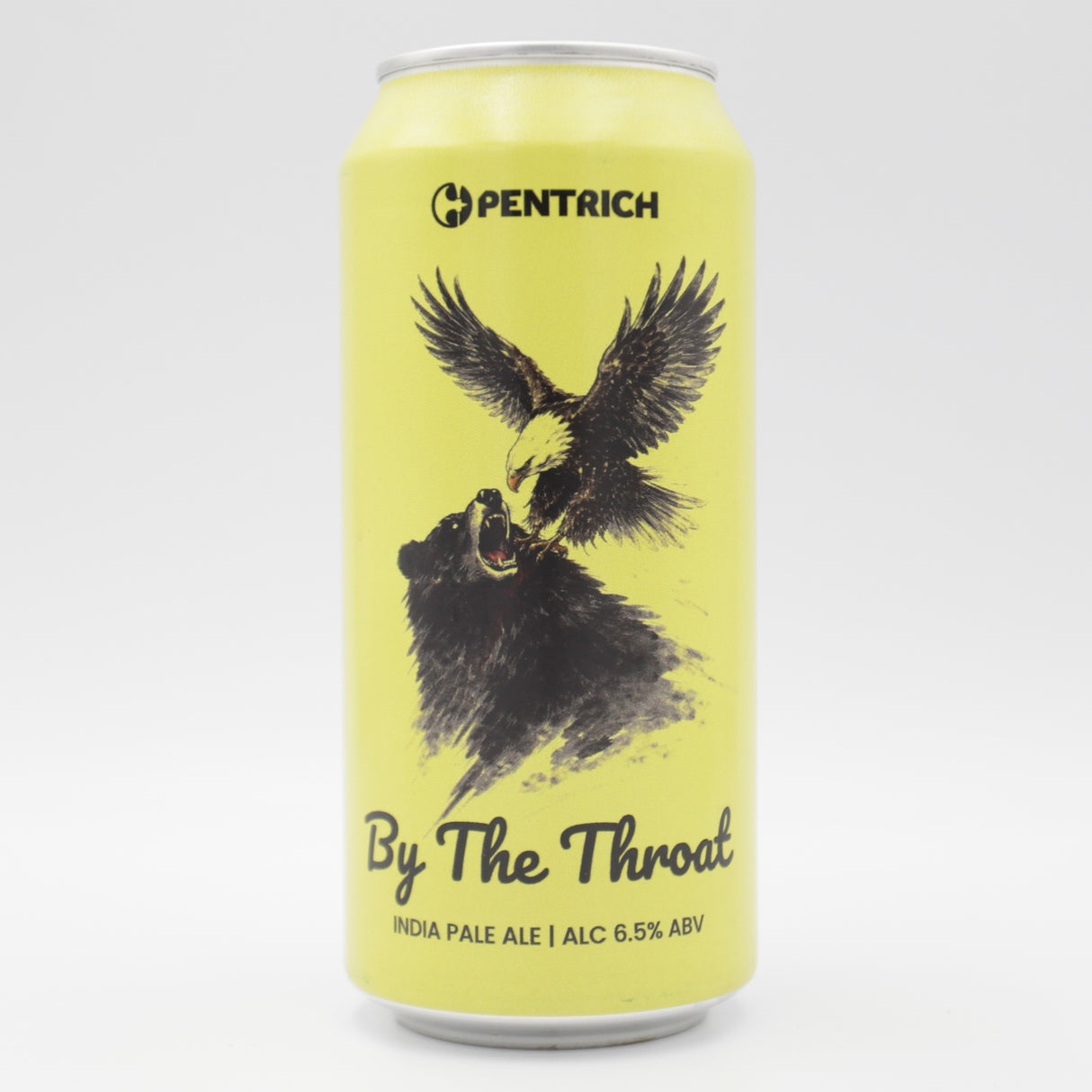 This is a can of Pentrich - By The Throat - 6.5% (440ml). It is a IPA craft beer available to buy from Ghost Whale, voted London's best craft beer shop.