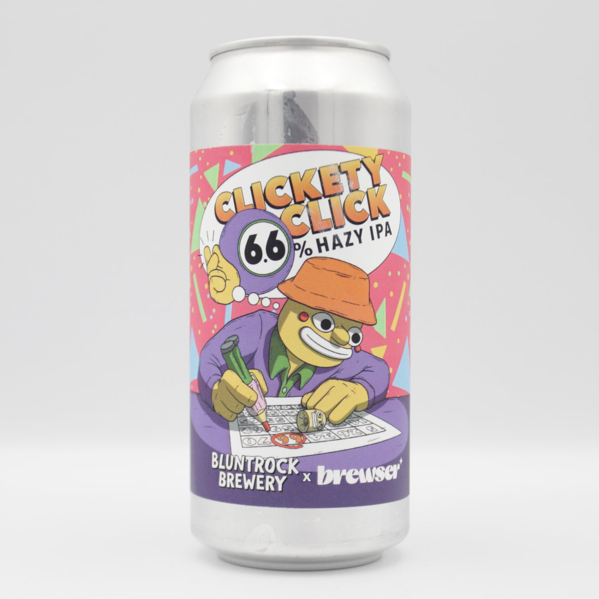 This is a can of Bluntrock - Clickety Click - 6.6% (440ml). It is a IPA craft beer available to buy from Ghost Whale, voted London's best craft beer shop.