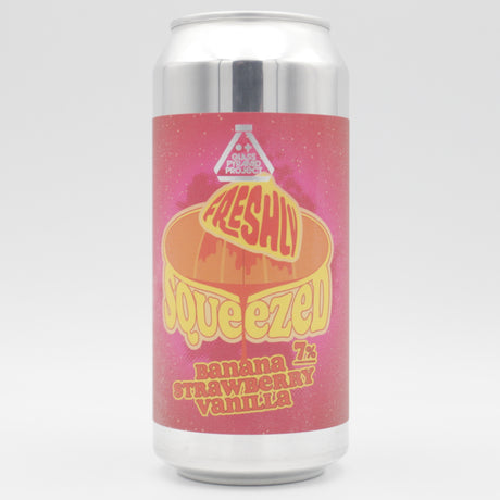 This is a can of Glass Pyramid Project - Freshly Squeezed: Banana + Strawberry + Vanilla - 7% (440ml). It is a Sour craft beer available to buy from Ghost Whale, voted London's best craft beer shop.